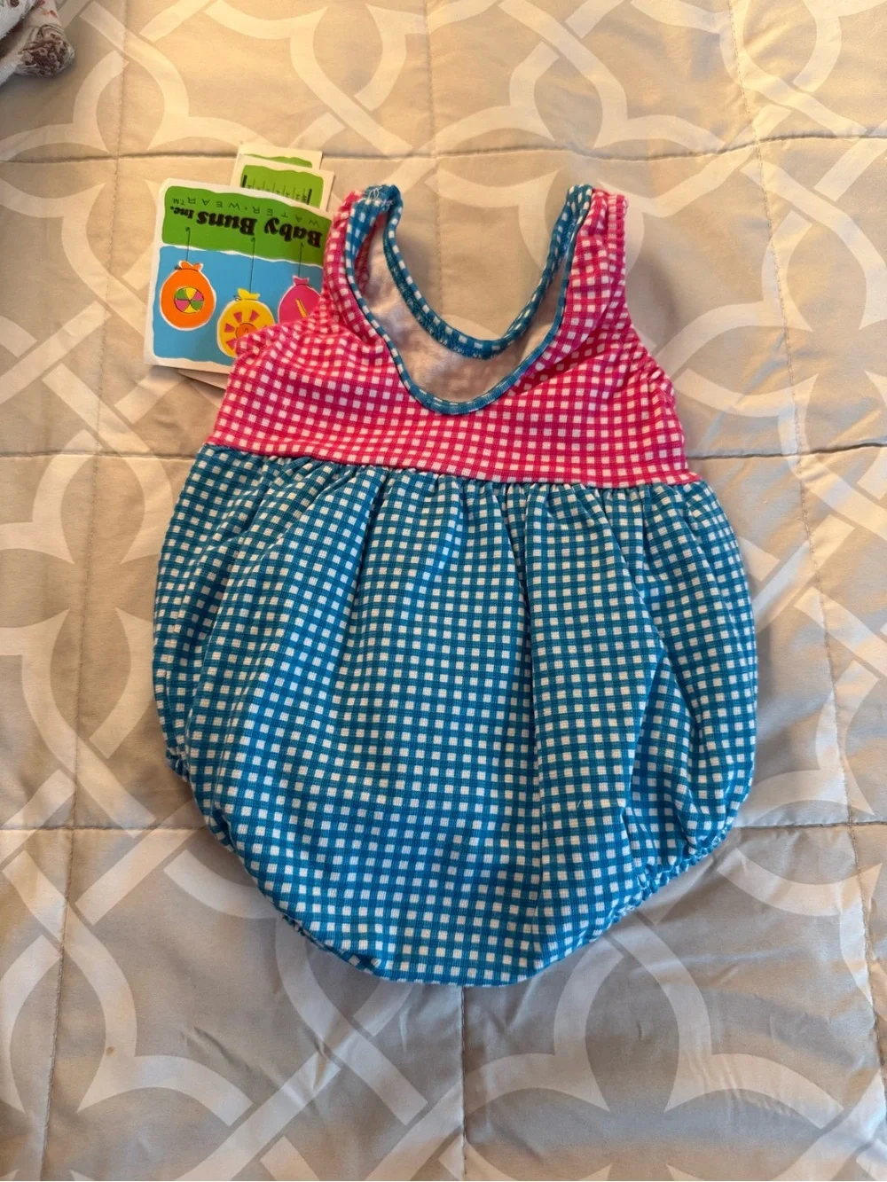 Baby Bubble Romper with Butterflies - Pink & Blue- Vintage Mervyns Baby Bums Co.